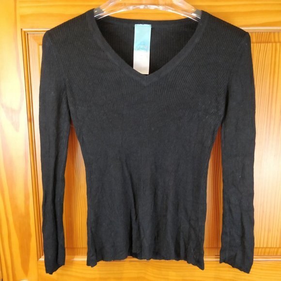 Aphorism Black V-Neck Sweater Long Sleeve Soft Angora Blend Large - Picture 2 of 7